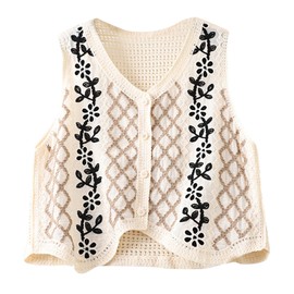 URTERYSER Women Vest, Women Crochet Knit Diamond Sweater Vest Button Up Crop Cardigan Waistcoat