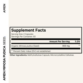 Amen Organic Mimosa Pudica Seeds Capsules, 2 Month Supply, Vegan Mimosa Pudica Seed Plant Supplement - Mimosine Sensitive Plant Pills - Fat Soluble Dietary Supplement - Non-GMO & Vegan - 120 Capsules