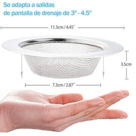 Paquete de 3 Coladores de Fregadero de Cocina de Acero Inoxidable, Coladores de Fregadero de Lado Ancho Grande, Diámetro de 4,5 Pulgadas para Cocina, Fregaderos de Baño