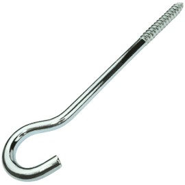 AERZETIX C57997 Set of 5 Screw Hooks Curved for Screwing in Diameter 8 x 120 mm in Form C Open Hook with Self-Tapping Screw Made of Galvanised Steel Colour Silver
