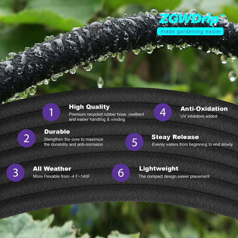 ZGWDrip Soaker Hose 150 FT,1/2 Inch Soaker Garden Hose with