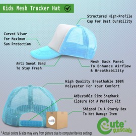 Summer Kids Trucker Hat Cute Rainbow Polyester Boys Girls Sun Toddler Caps Light Blue Design Only Adjustable