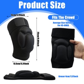 UZSUZZ Knee Pads Volleyball with One Strap Pack of 2 Knee Pads 30 mm Thick Sponge Knee Pads for Volleyball Dance Running Skating Basketball Football Sports Men and Women Knee Pads Black