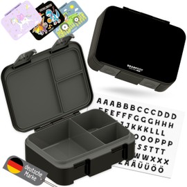 BEARFOOT Bento Box Compact BPA-Free Children's Lunch Box for School & Nursery, Leak-Proof Lunch Box for Girls and Boys, Practical, Lightweight and Compact (Black, 650 ml)