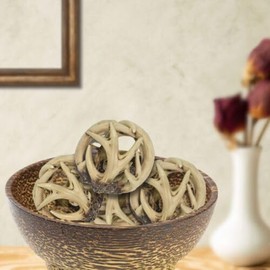 Vintage 4 Decorative Balls Entwined Spherical Rattan Faux Deer Antler Ball Lodge Cabin