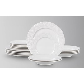 HomeVss, New Bone China Dinnerware Set, Embossed Diamond Design, 18pc Set