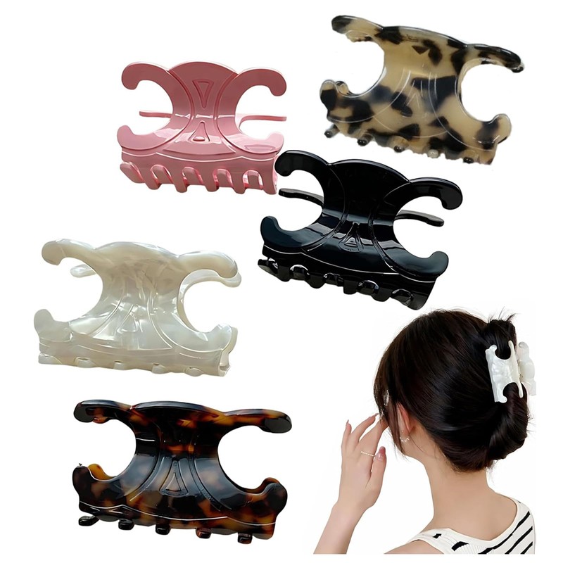 5 PCS Premium Durable Acetate Butterfly Hair Clips, Medium Size
