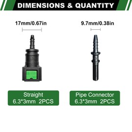 Japtend Fuel Line Quick Connect Set, 2 Sets Fuel Line Hose Quick Release Connect Fittings Include Straight Pipe Connector SAE 6.3mm to ID 3mm