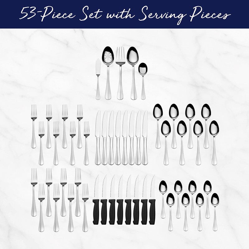 Pfaltzgraff Everyday Simplicity 53-Piece Stainless Steel Flatware Set, Service for