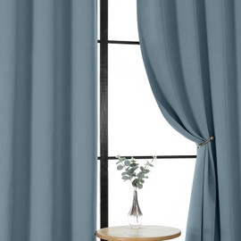 Gwine Stone Blue Short Curtains 36 Inches Long, Small Half Window Curtains Thermal Insulated Room Darkening Blackout Curtain for Bathroom Kitchen Basement Cabinet RV, 2 Panels, Each 40Wx36L