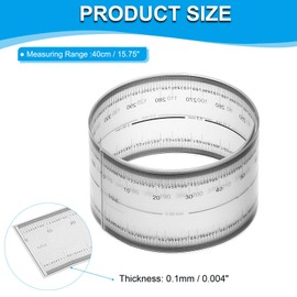 PATIKIL Film Flexible Ruler 40cm 0.1mm Scale with R Angle and Width Lines Clear PET Plastic Soft Folding Straight Ruler for Factory, Translucent, 1 Pcs