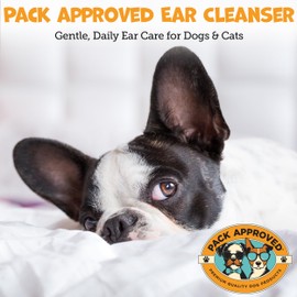 Pack Approved Cat & Dog Ear Cleaning Solution - Helps Remove Wax, Debris, and Dirt - Non-Stinging, Non-Burning Daily Use Formula - Cat & Dog Ear Wash for Itchy Ears - Sweet Pea & Vanilla Scent (8oz)