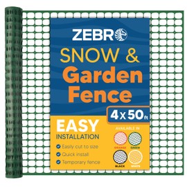 Plastic Temporary Mesh Wire Fencing Roll (4' x 50' - Green) - 4 Foot High Garden Fencing for Snow Drift, Deer Fence Outdoor Yard Fencing for Pool, Backyard Dog Fence, Gravel Barrier & Animals