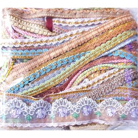 Vintage Fabrics Crafts Antique Vintage Sari Trim Lace Pastel Lot Assorted Gift Wrapping Ribbon for Bows 20 Pieces Total 20 Yards (1 Yard Each) Zari Art Craft Scrapbook Borders India Journal DS355