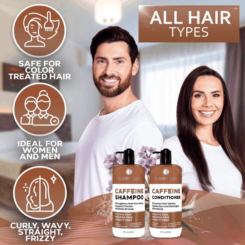Bellisso Caffeine Shampoo and Conditioner Set Volumizing Boosting for Women