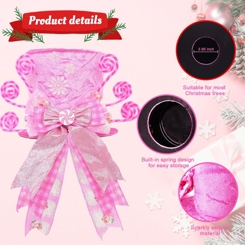 Christmas Tree Topper Hat with Bow, Candy Cane Velvet Top