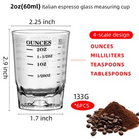 2 OZ 4 Features Shot Glasses Measuring cup Liquid Heavy Glass Wine Glass Espresso Shot Glass 29-Incremental Measurement Heavy Glass 60ML (6)