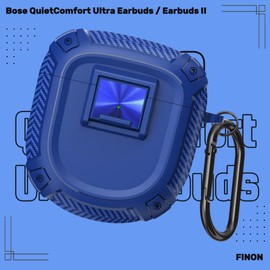 FINON Case for Bose QuietComfort Ultra Earbuds Case/QuietComfort Earbuds II Case Strap Stylish Carbon Pattern Simple Shockproof Lightweight Scratch-Resistant Shock-Absorbent (Blue)