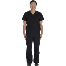 Vital Threads Men and Women Scrubs Set V-Neck Top & Drawstring Pant, VT509C, L, Black