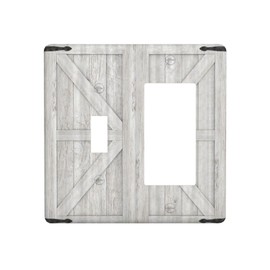 Spshian Decorative Outlet Covers Rustic Wooden White Barn Doors 2 Gang 1 Gang Wall Plate Single Toggle Rocker Device Combination Light Switch Cover Plate Jumbo Switch Plate Cover for Farmhouse Bedroom
