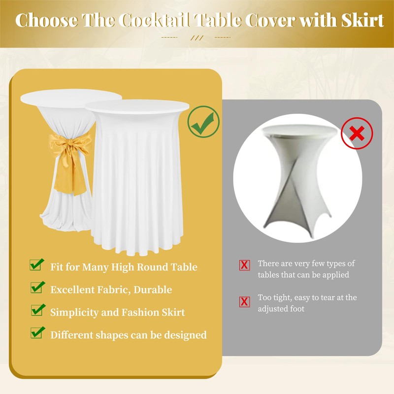 Lumaycens 2 Pack Cocktail Table Covers with Skirt 32x43in White