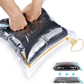 Bolsas Vacio Ropa Enrollada a Mano,12 PCS Bolsas de Compresión para Viaje,Bolsa de Almacenamiento al vacío Ahorradoras de Espacio,4 Tamaños(70x50cm/60x40cm/50x40/50x35cm) No Requiere Bomba