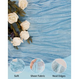 YAYOYA Blue Cheesecloth Table Runner 120 Inch, Valentine's Day Table Runner, Light Blue Boho Gauze 10 FT, Rustic Cheese Cloth Runner for Wedding, Baby Bridal Shower, Birthday, Party, Home Decor