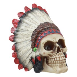 Gifts & Decor Ebros Indian Chieftain Skull Statue 5.75" Long Mohawk Warrior Skull with Roach Headdress Figurine