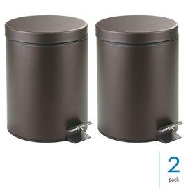 iDesign Round 1.3 Gallon Bathroom Step Trash Set of 2-Bronze Waste Can