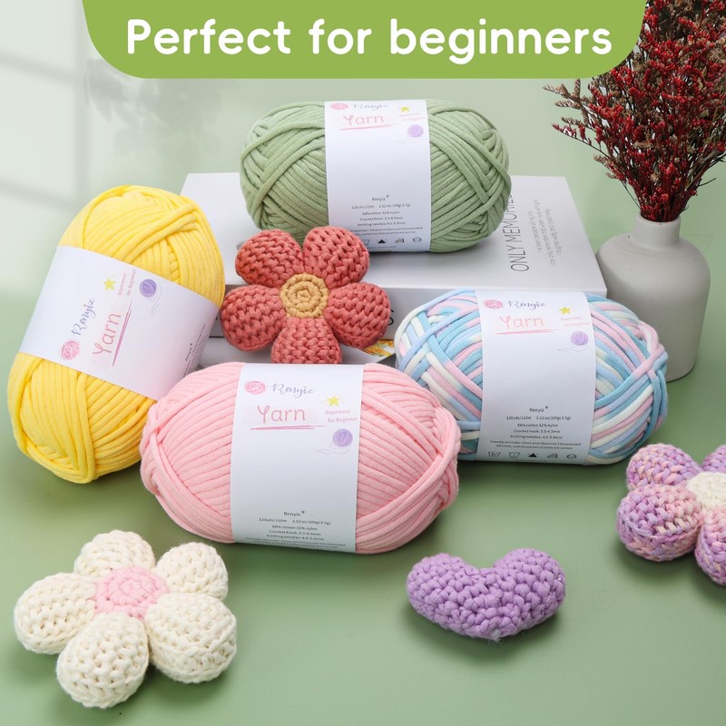 100gx2 Chunky Cotton Crochet Yarn with 4mm Hook, Soft Non-Split