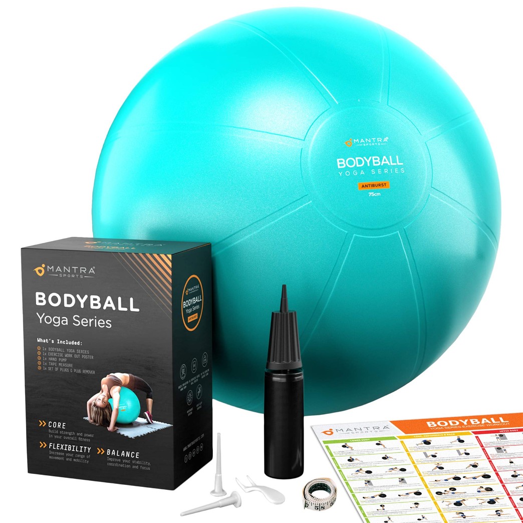 Exercise Ball | Stability Ball for Fitness, Yoga, Pilates, Pregnancy, Birthing or Office Desk Chair - 55cm / 65cm / 75cm Extra Thick, Anti-Burst & Non-Slip, Gym Quality Workout Ball - Pump & Guide
