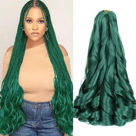Green French Curly Braiding Hair 24 inch Loose Wavy 2 Packs Bouncy Braiding Hair extensions 75g/Pack French Curls Synthetic Hair Extensions (24inch,2packs,Green)