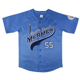 Villa Kenny Powers Baseball Jersey #55 Myrtle Beach Mermen Stitched Men Movie Baseball Jersey Blue Green (55 Powers Blue, Small)