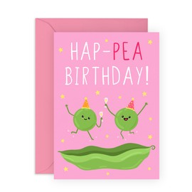 Central 23 Happy Birthday Card For Men Women - Hap-PEA Birthday - Funny Food Puns - Birthday Jokes For Friends Daughter Son Mum Dad - Gifts For Him Her - Comes With Fun Stickers