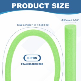 PATIKIL Backer Rod 1-1/2 in x 3.3 Ft, 6 Pcs Foam Rod Caulk Saver Expansion Joint Filler Rope Weather Strip Foam Noodle for Gaps Concrete Crack Filling DIY Craft (38mm Dia), Green