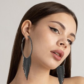 Chandelier Earrings Tassel Rhinestone Hoop Earrings Chandelier Fringe Chain Big Circle Dangle Drop Earring Vintage Bridal Earrings