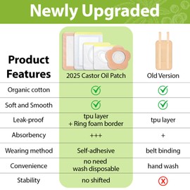 50 Pcs Castor Oil Patches with (8oz) Castor Oil Organic Cold Pressed Unrefined Glass Bottle,Cotton Caster Oil Pack Wrap for Waist Back Neck Arm Belly,Self-Adhesive Disposable for Convenient Use