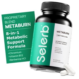 Selerb Metaburn - Píldoras de pérdida de peso para mujeres y hombres, supresor del apetito y quemador de grasa, suplemento de pérdida de peso para apoyar el metabolismo con berberina, cromo, té verde