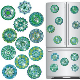 Zonon 12 Pcs Refrigerator Diamond Painting Easy Diamond Painting Kits Fridge Diamond Art Kits Diamond Painting Stickers for Adults DIY Home Decors(Green Mandala)