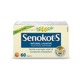 Senokot Natural Senna Laxative Plus Stool Softener, 60 Count