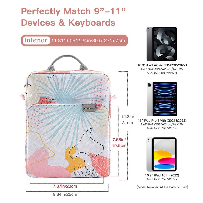 MoKo Tablet Case with Shoulder Strap & Handle, Multiple Compartments,