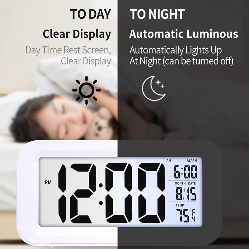Digital Alarm Clock, Big LCD Digit Clock Display with Temperature,