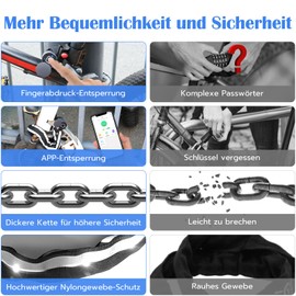 Anweller Bicycle Lock Fingerprint, High Security Anti-Theft Bicycle Chain Lock with App, Hardened Steel Chain Links 6 mm x 100 cm Waterproof Cable Lock