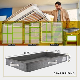 HOMELUX THEORY 2pc Low Profile Under Bed Storage Containers, Thin Under Couch Storage Organizer with Bins & Lids, Underbed Storage Box Ideal for Seasonal Clothes, Blankets, Fabric & Shoes (LightGray)