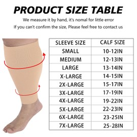 Plus Size Compression Sleeves for Calves Women Wide Calf Compression Legs Sleeves Men 7XL, Relieve Varicose Veins, Edema, Swelling, Soreness, Shin splints, for Work, Travel, Sports and Daily Wear