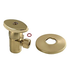 Kingston Brass CD43307VAK 1/2"IPS x 3/8"O.D. Anti-Seize Deluxe Quarter-Turn Ceramic Hardisc Cartridge Angle Stop with Flange, Brushed Brass