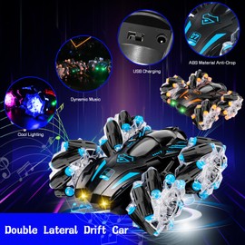 Sheewey Remote Controlled Car, 360° Rotating RC Car with Music and Lights, 2.4 GHz Remote Control and Remote Control Clock, Automatic Programming with One Button, Children's Birthday Party Favours