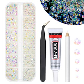 qiipii Transparent AB Resin Rhinestones w B7000 Jewelry Glue for Bedazzling Crafting 2mm 3mm 4mm 5mm 6mm Clear White AB Flatback Jelly Stones Diamonds Gems Charms for Nails Face Makeup Tumblers Crafts