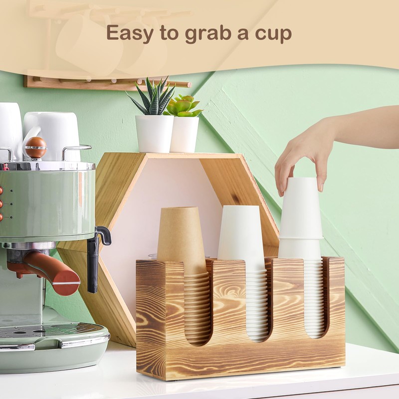 GCWSTJK Wood Coffee Cup and Lid Holder Organizer, Disposable Cup