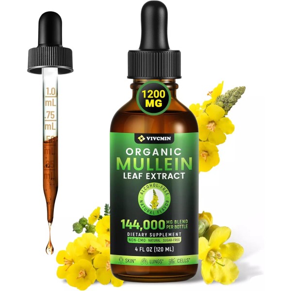 Organic Mullein Drops for Lungs, 3-In-1 Mullein Leaf Extract for